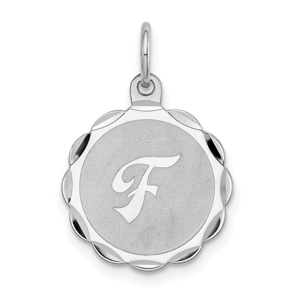 Sterling Silver, Sarah Collection 15mm Brocaded Disc Initial F Pendant